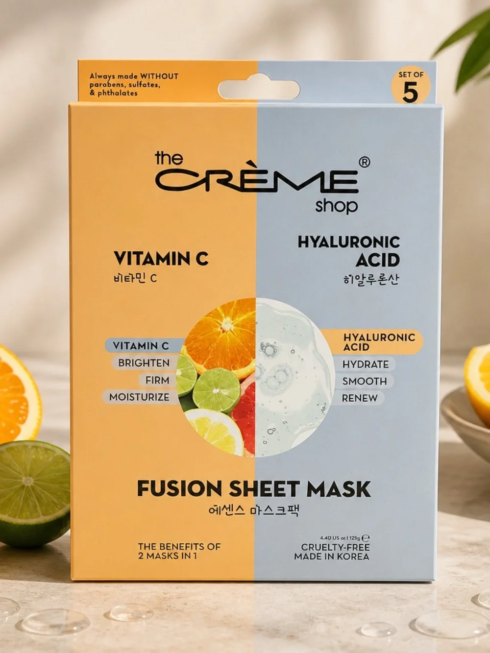 NIB The Creme Shop Box of 5 Vitamin C Hyaluronic Acid Fusion Face Masks